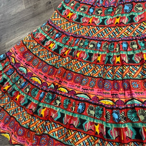 Vintage Jupe Indian maxi Skirt gauze cotton lining full circle tiered flowy - Picture 4 of 16